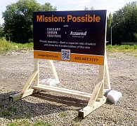 Small construction sign on skid
